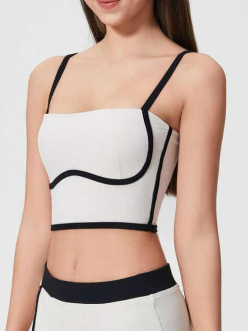 Millennia Contrast Trim Square Neck Active Cami with Detachable Chest Pads - Odaingerous